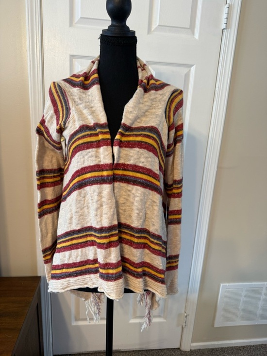 American Rag Sweaters - American Rag Cream Open-Front Cardigan with Red and Yellow Stripes